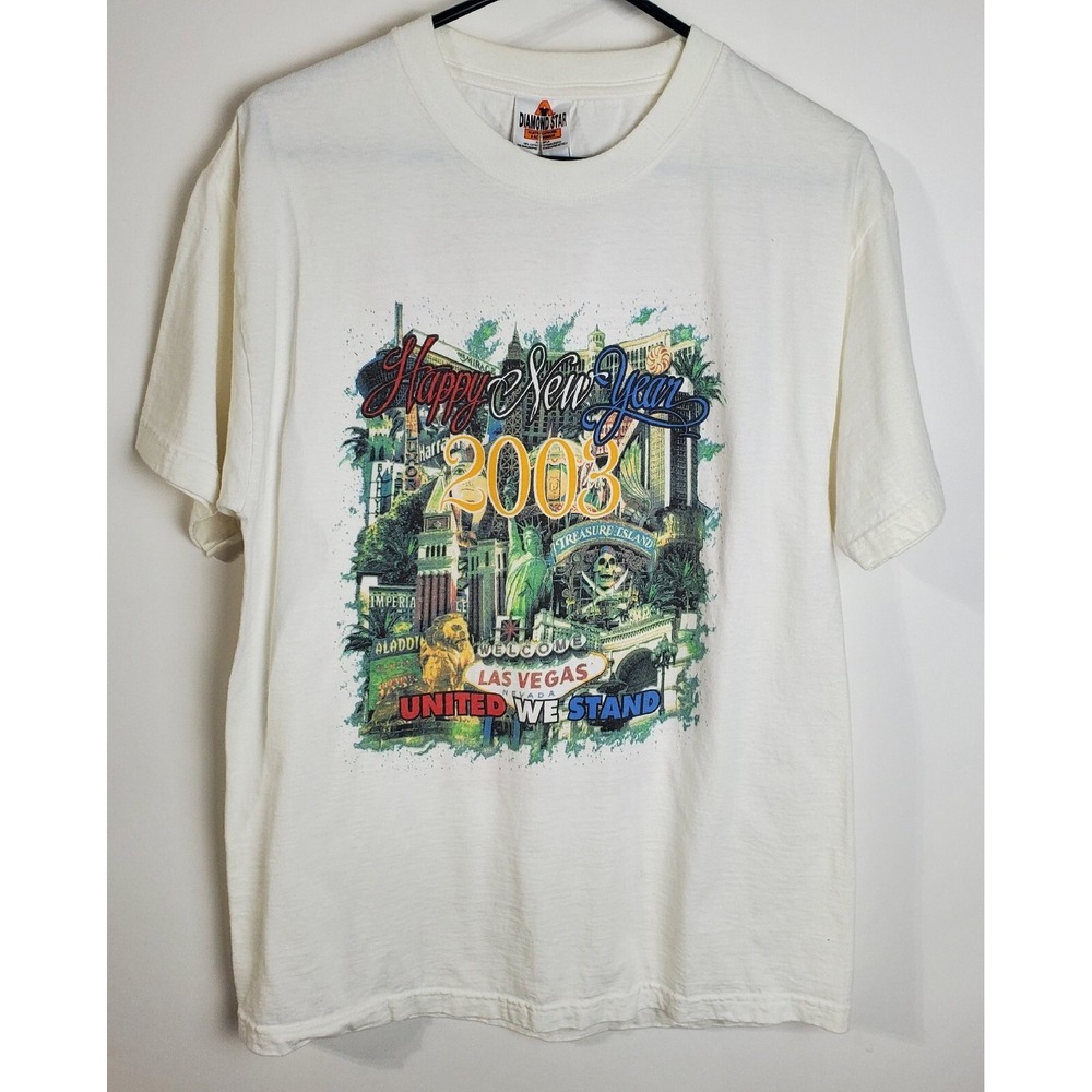 Las Vegas Shirt Adult White Large Vintage 2003 New Years Diamond Star